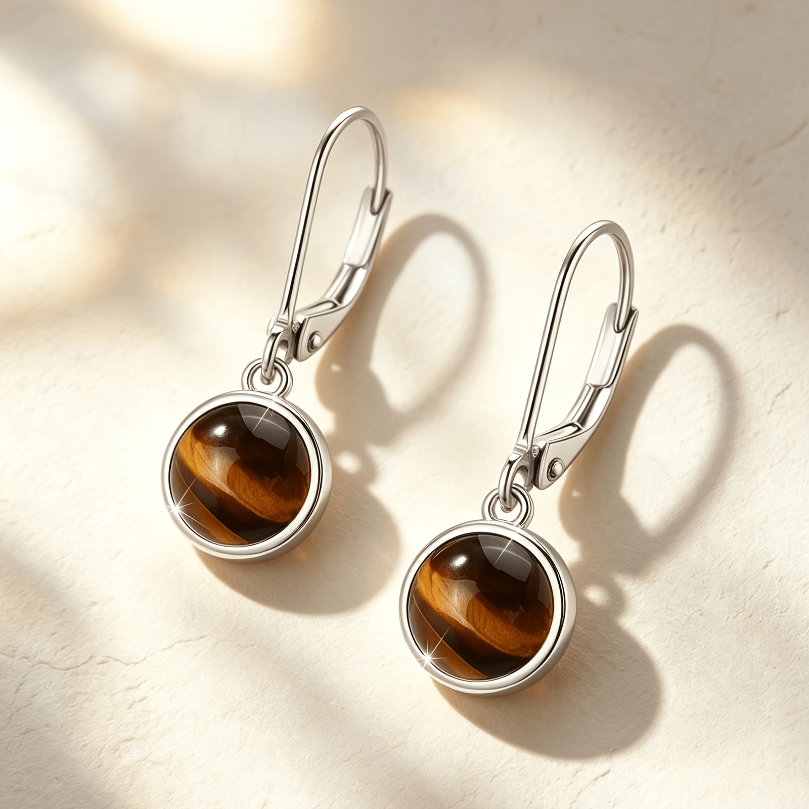 Women's Natural Tiger's Eye Teardrop Earrings, Bohemian Style